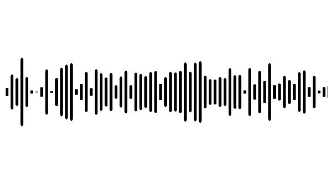 Black sound wave equalizer motion graphic loop visual, digital audio waveform frequency line animation on white background, digital sound frequency spectrum visualizer.4k video