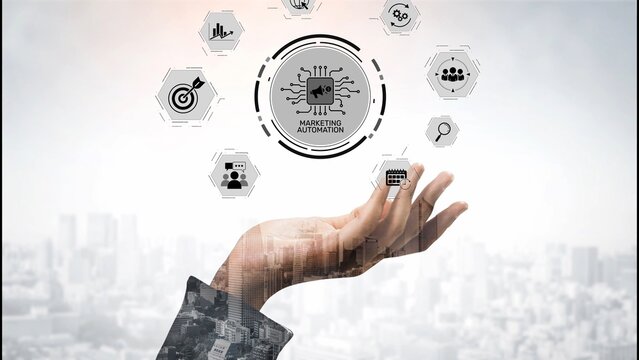 Marketing automation diagram showcase AI-driven campaign workflow, highlight marketing automation, data-driven strategy, marketing automation tools, and market automation process in business. Muxer