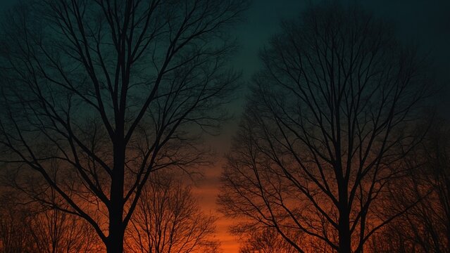 Serene sunset through trees desktop wallpaper