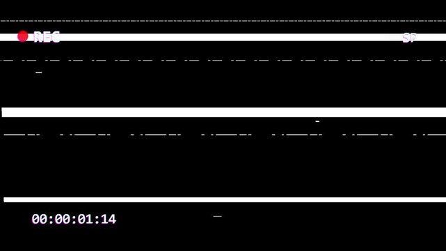 VHS defects, artifacts and noise. old damaged VHS tape playing. Retro vintage background Record UI Red Circle Flicker Signal Overlay HD