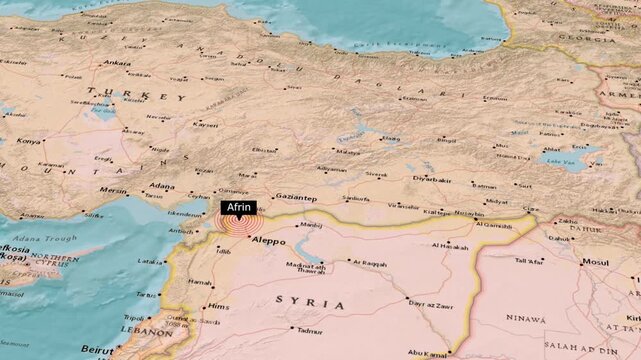 Afrin Location Highlighted on Turkey Syria Border Map
