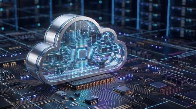 Cloud computing concept with circuit board and CPU