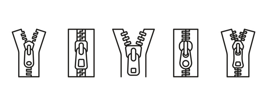 Black and White Zipper Outline Vector Illustration for Sewing and Fashion Design.
