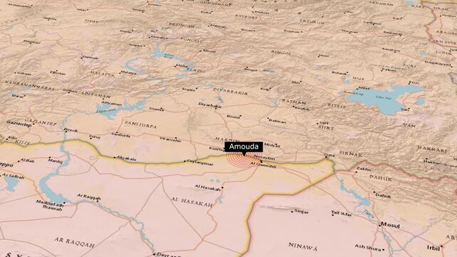 Amouda Location Highlighted on Syria Turkey Regional Map