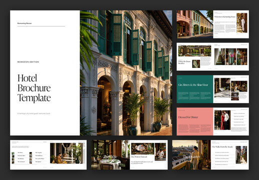 Luxury Hotel Brochure Template for Boutique Resort Guest Welcome Book in Landscape Format