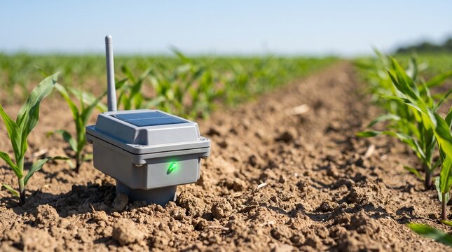 Smart agriculture sensor monitoring soil in farm field