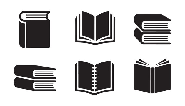 Collection of various open and closed books flat vector icons for educational or library projects.