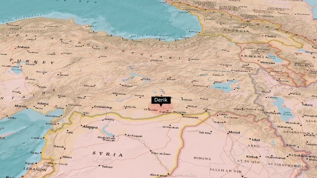 Derik Location Highlighted on Syria Turkey Regional Map