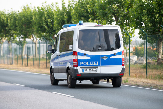 German federal police car at Frankfurt Main airport, Germany, protect national border, secure public air transport, guard terminal building