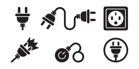 Fototapeta premium Electrical plugs and power socket icons set for technical hardware components and power connection.