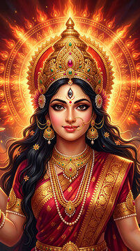 Divine goddess durga portrait with radiant golden aura