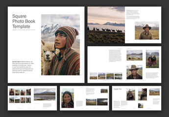 Square Photo Book Template for Travel Photography Album & Portfolio Layout