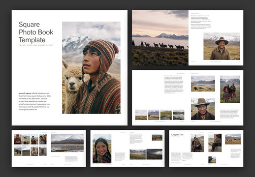 Square Photo Book Template for Travel Photography Album & Portfolio Layout