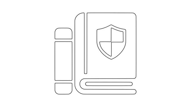 Secure learning books, digital workflow symbol, clean graphic, animated icon