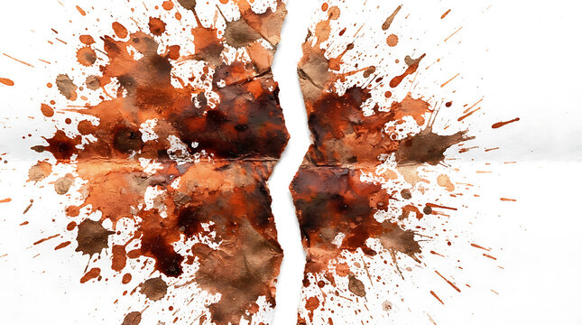 Brown watercolor paint explosion with a white torn paper crack down the middle watercolor explosion splatter abstract background artistic creative
