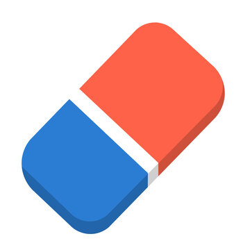 Flat vector illustration of a classic red and blue rubber eraser for school and office correction concepts