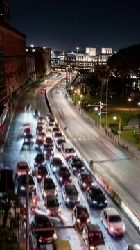 Traffic on the streets of Naples at night near the port