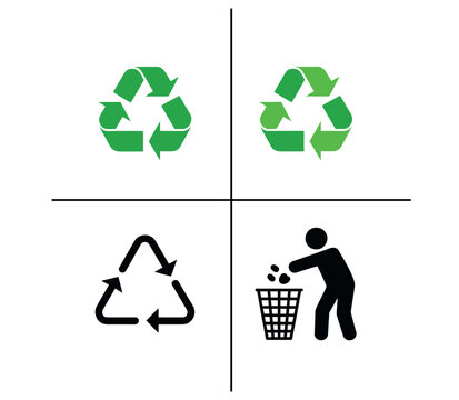 Set of four recycling and waste disposal icons for environmental sustainability and awareness.