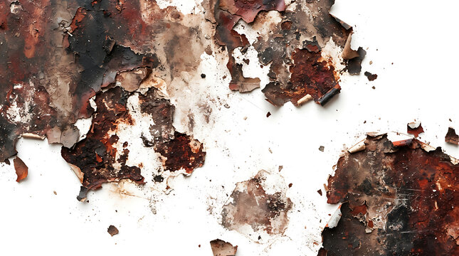 Corroded metal surface with heavy rust flaking and peeling white paint rusted texture oxidized surface industrial background metal corrosion