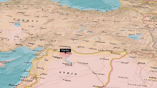 Manbij Location Highlighted on Syria Turkey Regional Map