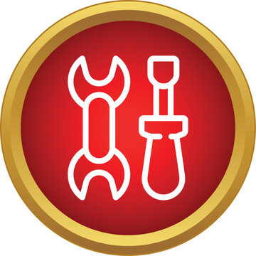 Outline tool icon featuring a wrench and screwdriver on a red web button