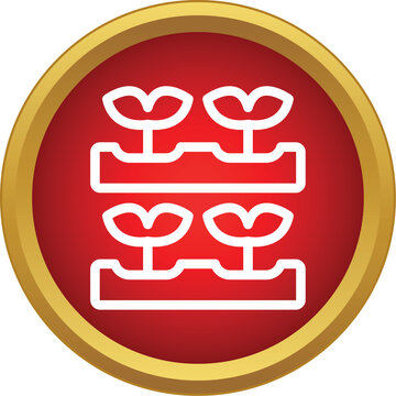 Saplings growing in a tray, symbolizing growth, environment, and organic farming on a red button