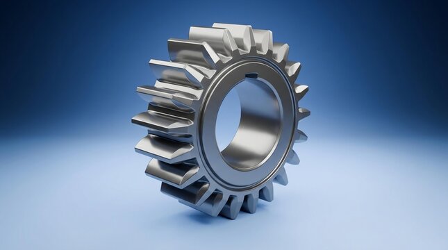 Metallic gear mechanism with central rotating wheel, 3 d rendering