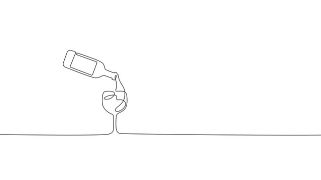 one line drawing of pouring wine in an elegant minimalist style