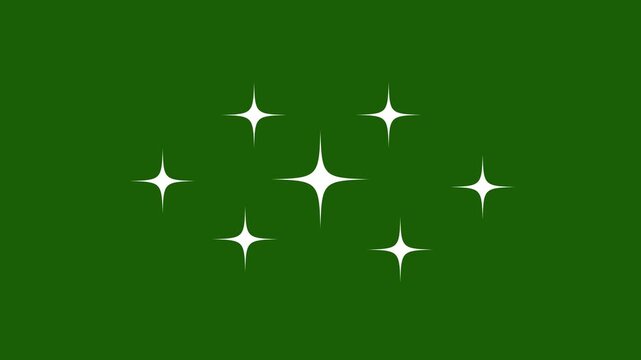 Twinkle sparkle star video white cartoon, flat, vector, doodles style stars blinking twinkling effect glowing on transparent green screen background