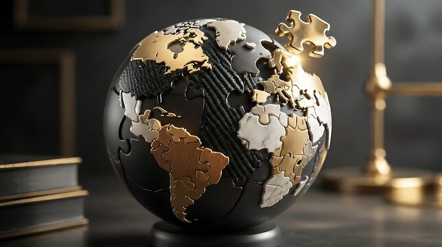 Decorative world globe with circuit board patterns in library.