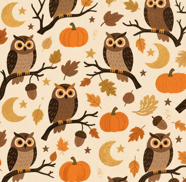 seamless halloween pattern with owls