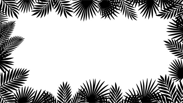 Tropical design with this vector black solid palm leaf frame silhouette clipart, perfect for plants and trees, tropical frame, nature frame, palm tree leaves border, palm fronds frame, nature projects