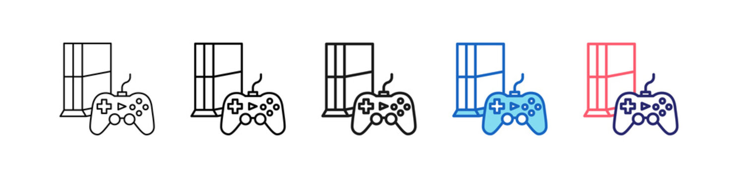 Gamepad Icon In 5 Different Styles Set Collection.   