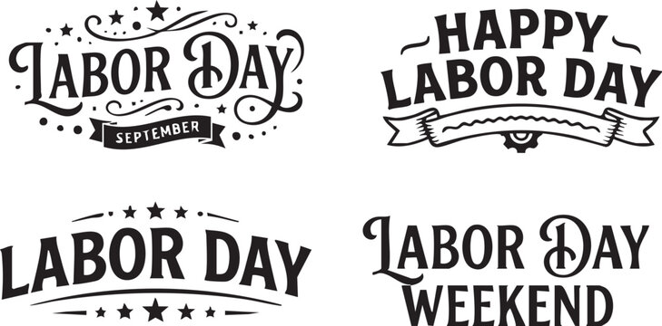 Happy Labor Day weekend graphics with vintage typography