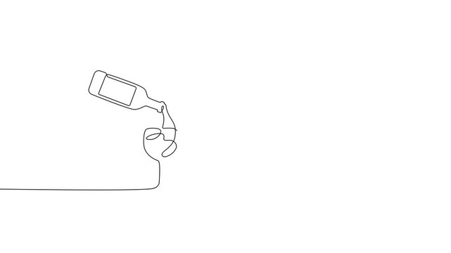 one line drawing animation of pouring wine in an elegant minimalist style