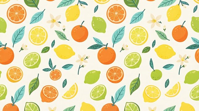 seamless repeating surface pattern inspired by a cheerful tropical citrus summer