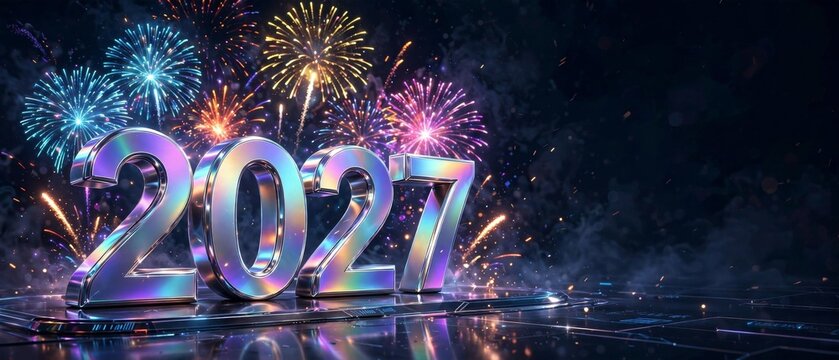 Exciting 2027 new year celebration featuring colorful fireworks contemporary design elements