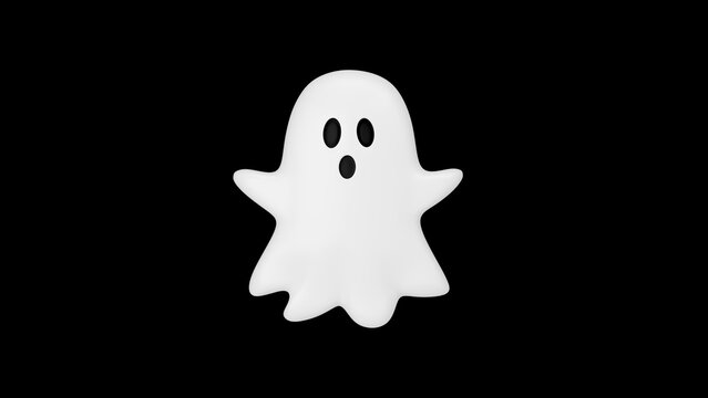 Cute 3D Halloween Ghost Character Floating on Black Background