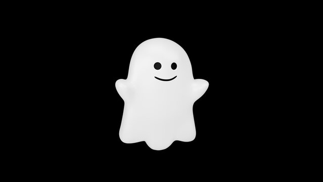 Cute 3D Halloween Ghost Character Floating on Black Background
