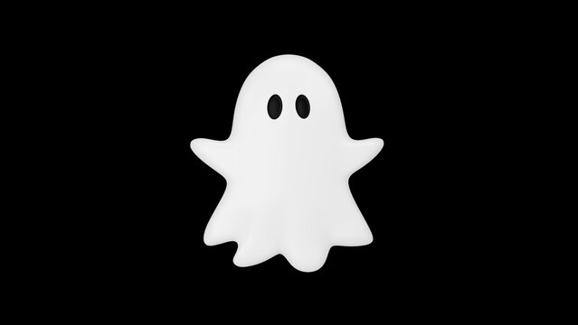 Cute 3D Halloween Ghost Character Floating on Black Background