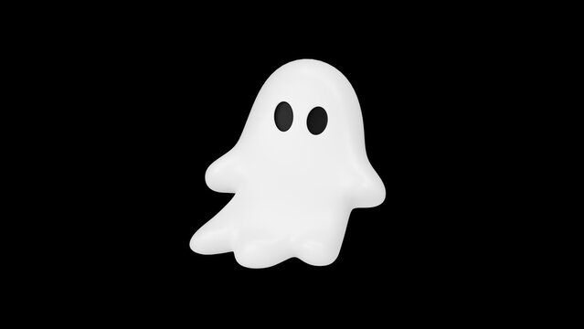 Cute 3D Halloween Ghost Character Floating on Black Background