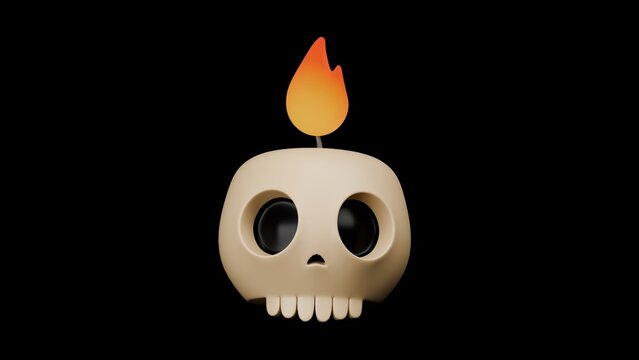 3D Cute Skull Candle Illustration for Halloween