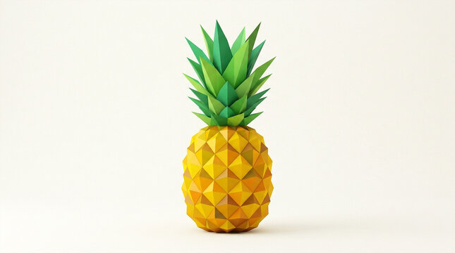 Geometric Pineapple Sculpture, Low Poly, Fruit Art, Minimalist Background