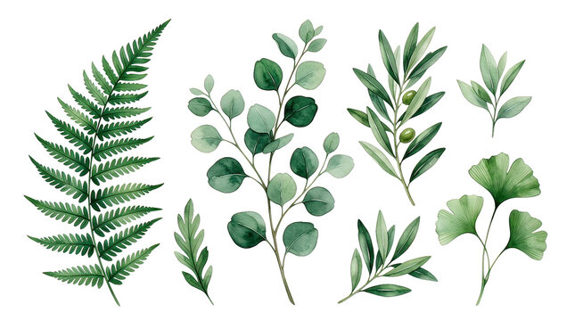 Lush Green Botanical Leaves Set