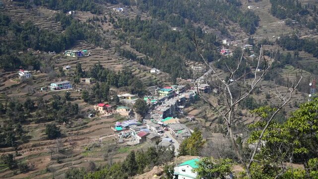 Shaharfatak Hill Settlement Surrounded by Terraced Fields in Almora, Uttarakhand