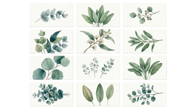 Watercolor Green Leaves Set Collection