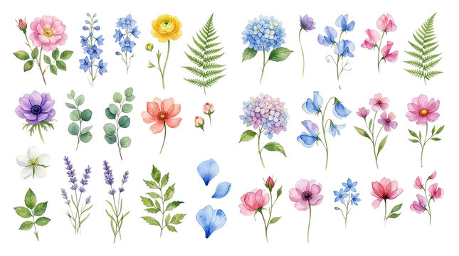 Colorful Watercolor Flowers Collection Arrangement