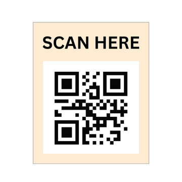 Scan here QR code frame isolated on transparent background, digital payment barcode reader sign, technology scan vector illustration