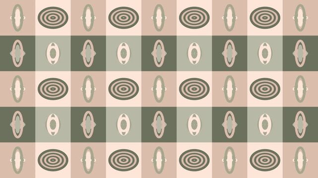 Retro Geometric Grid Pattern Background with Concentric Ovals in Muted Earth Tones