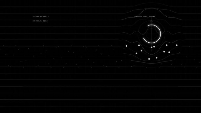 Futuristic HUD telemetry loop featuring glowing neon pink vector grids, rotating data rings, and kinetic science telemetry lines. Perfect for sci-fi user interfaces, broadcast graphics, cyber security